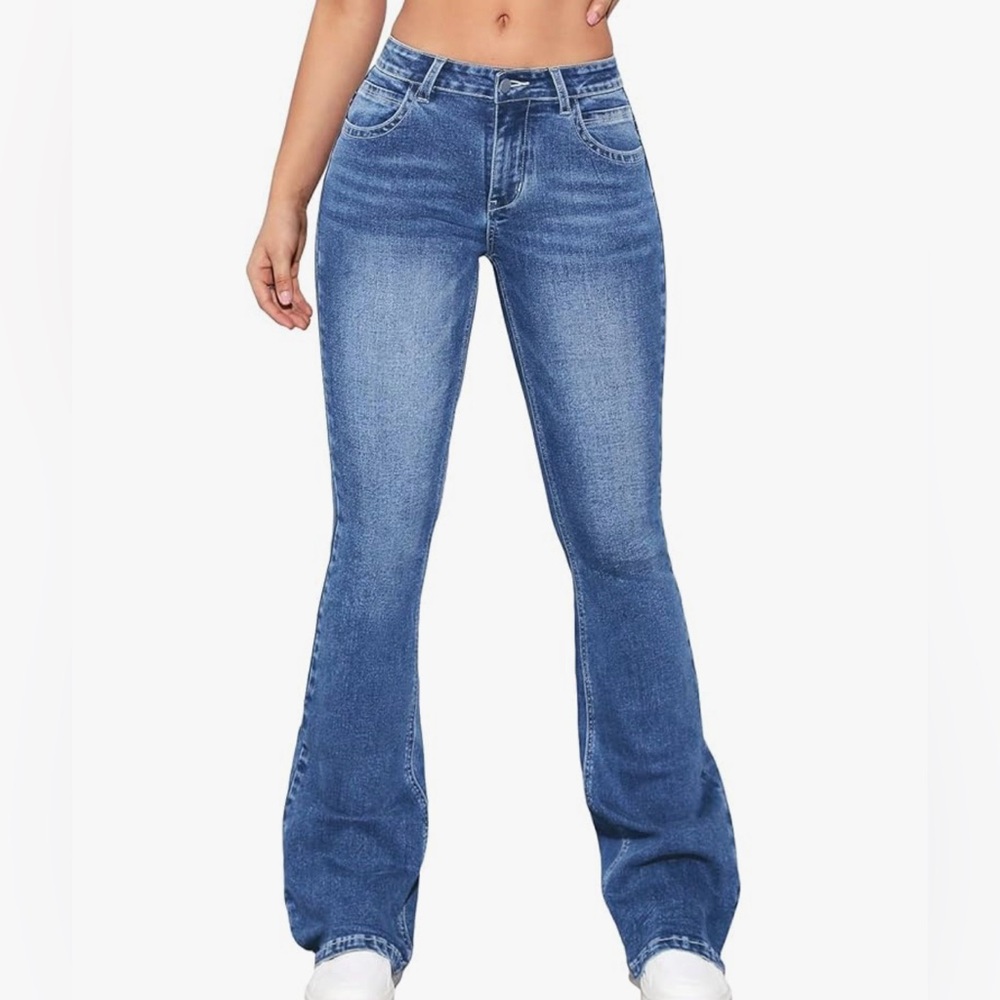 MakeMeChic Women's Low Waisted Stretch Flare Jeans Bootcut Denim Pants